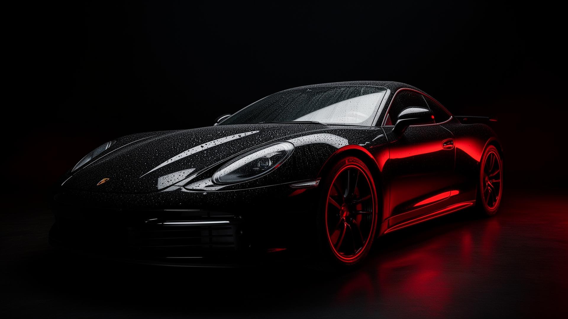 Freshly detailed black luxury car with mirror finish